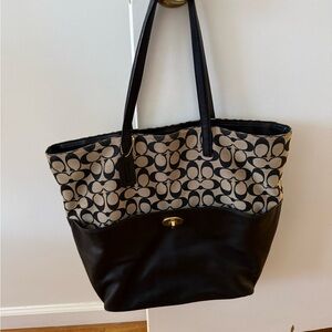 Coach Signature Black and Tan Tote